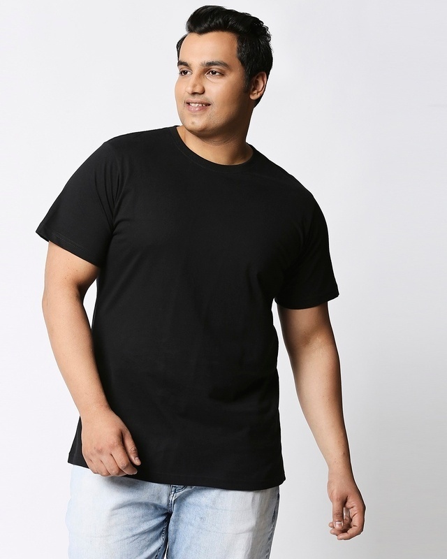 Shop Black Plus Size Half Sleeve Organic Cotton T-Shirt-Front