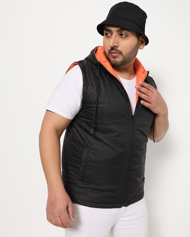Shop Black Plus Size Sleeveless Puffer Jacket-Front