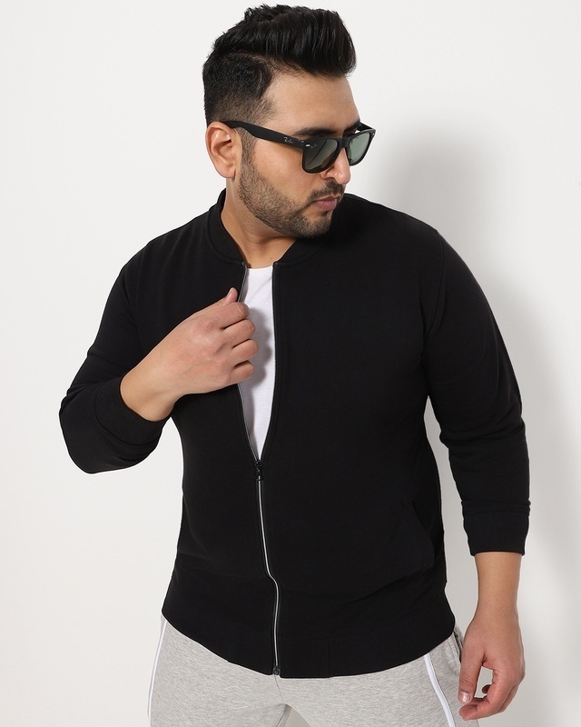 Shop Black Plus Size Zipper Sweatshirt-Front