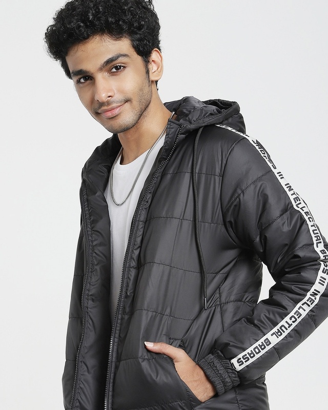 Shop Men's Black Puffer Jacket-Front