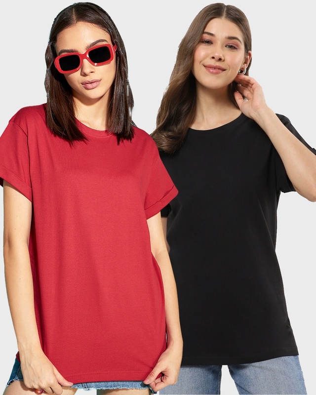 Shop Black & Red Boyfriend t-shirt-Front