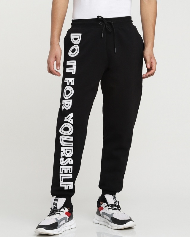 Shop Men;s Black Do It For Yourself Typography Joggers-Front