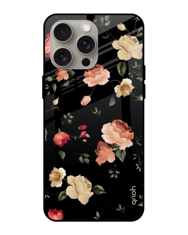 Shop Black Spring Floral Premium Glass Case for Apple iPhone 15 Pro Max (Shock Proof, Scratch Resistant)-Front