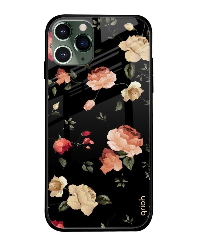 Shop Black Spring Floral Premium Glass Case for Apple iPhone 11 Pro (Shock Proof, Scratch Resistant)-Front