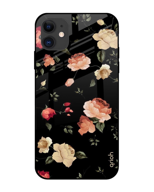 Shop Black Spring Floral Premium Glass Case for Apple iPhone 12 (Shock Proof, Scratch Resistant)-Front