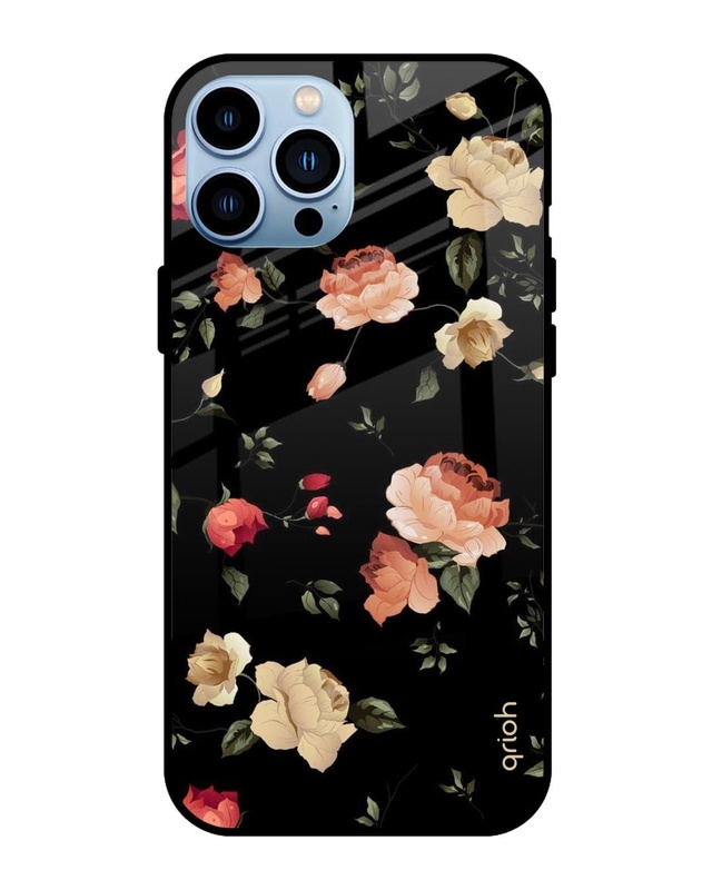 Shop Black Spring Floral Premium Glass Case for Apple iPhone 13 Pro (Shock Proof, Scratch Resistant)-Front
