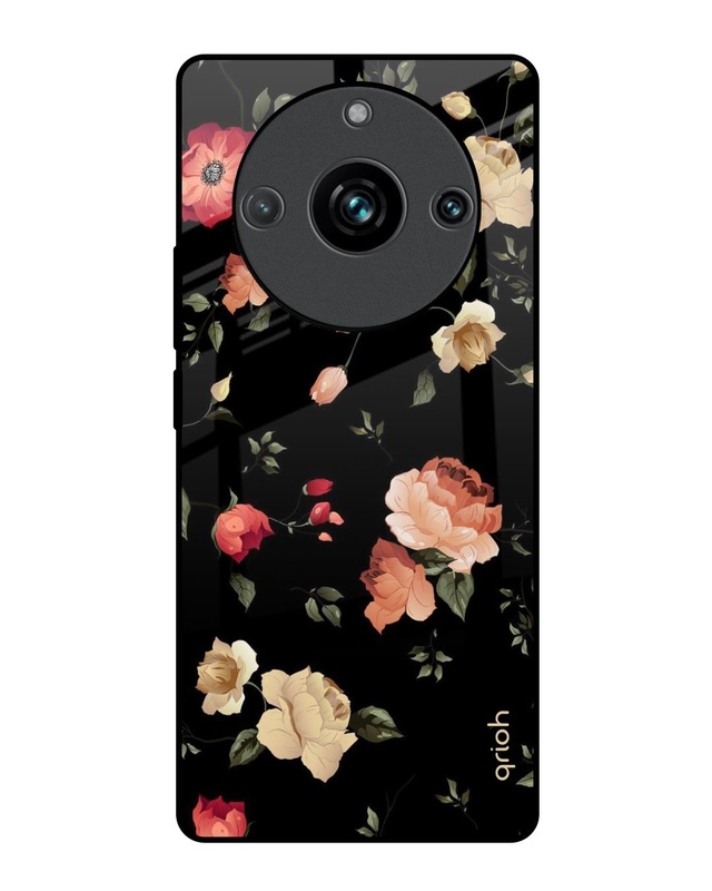 Shop Black Spring Floral Premium Glass Case for Realme 11 Pro+ 5G (Shock Proof, Scratch Resistant)-Front