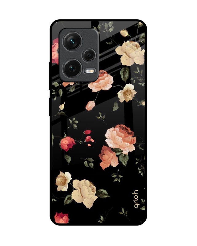 Shop Black Spring Floral Premium Glass Case for Redmi Note 12 Pro+ 5G (Shock Proof, Scratch Resistant)-Front