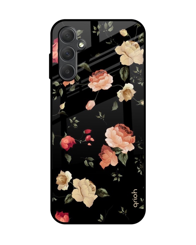 Shop Black Spring Floral Premium Glass Case for Samsung Galaxy M14 5G (Shock Proof, Scratch Resistant)-Front