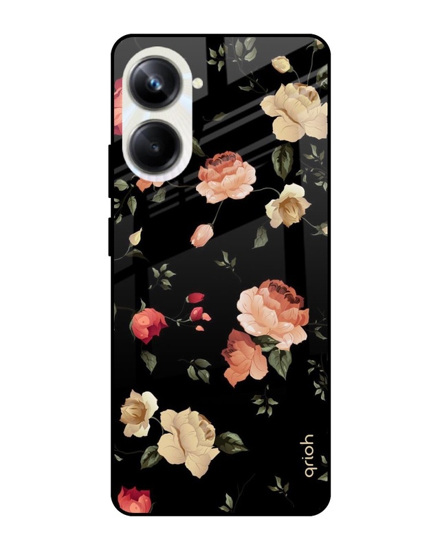 Shop Black Spring Floral Printed Premium Glass Case for Realme 10 Pro 5G (Shock Proof,Scratch Resistant)-Front