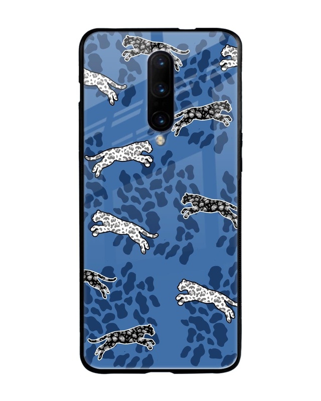 Shop Blue Cheetah Premium Glass Case for OnePlus 7 Pro (Shock Proof, Scratch Resistant)-Front