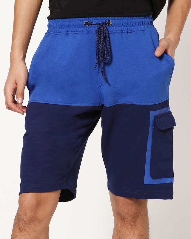 Shop Blue Colorblock Casual Shorts-Front