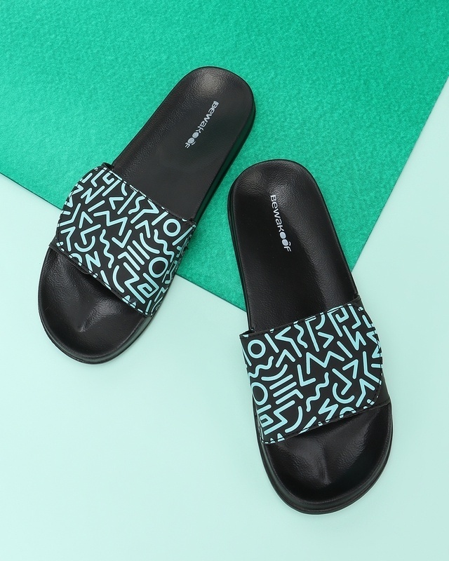 Shop Women's Blue Doodle Adjustable Velcro Sliders-Front
