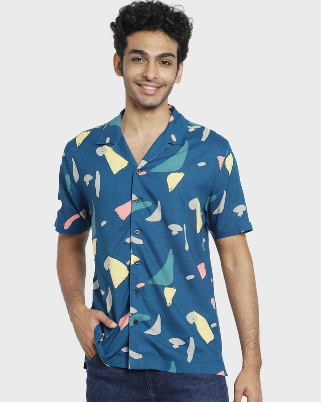 Shop Blue Hawaiian AOP Half Sleeve Shirt-Front
