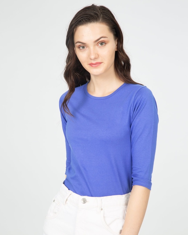 Shop Blue Haze Round Neck 3/4th Sleeve T-Shirt-Front