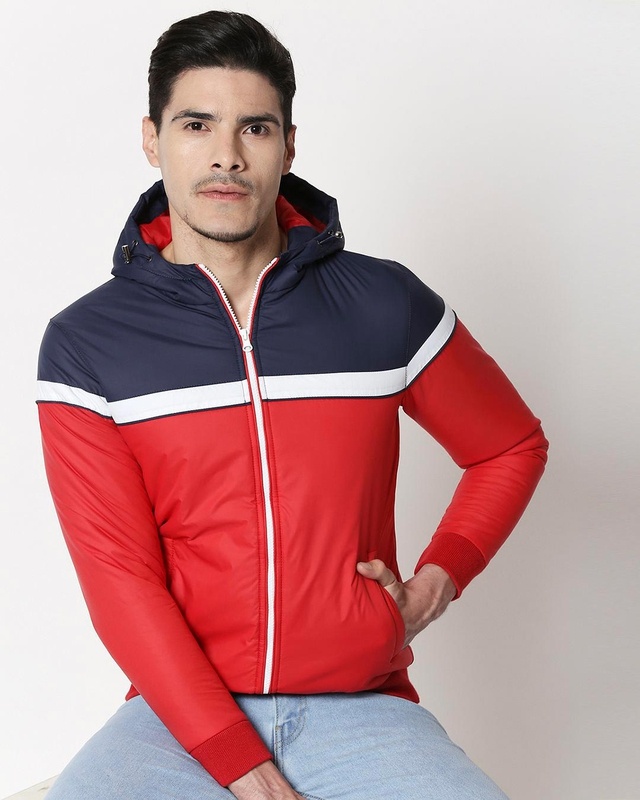 Shop Men's Blue & Red Color Block Puffer Jacket-Front