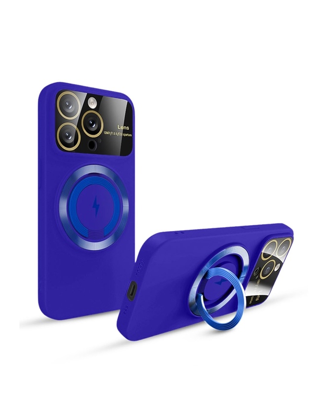 Blue Silicon Magsafe Case with Stand for Apple iPhone 15 Pro Max