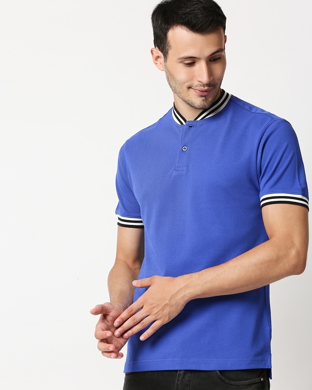 Shop Blue Varsity Polo T-Shirt-Front