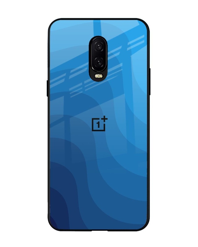 Shop Blue Wave Abstract Premium Glass Case for OnePlus 6T (Shock Proof, Scratch Resistant)-Front