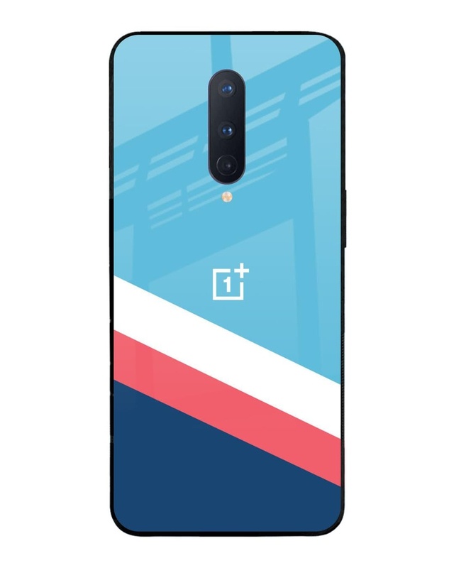 Shop Blue & White Stripes Premium Glass Case For OnePlus 8(Shock Proof, Scratch Resistant)-Front