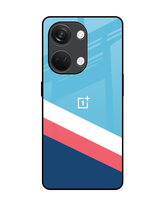 Shop Blue & White Stripes Premium Glass Case For OnePlus Nord 3 5G(Shock Proof, Scratch Resistant)-Front