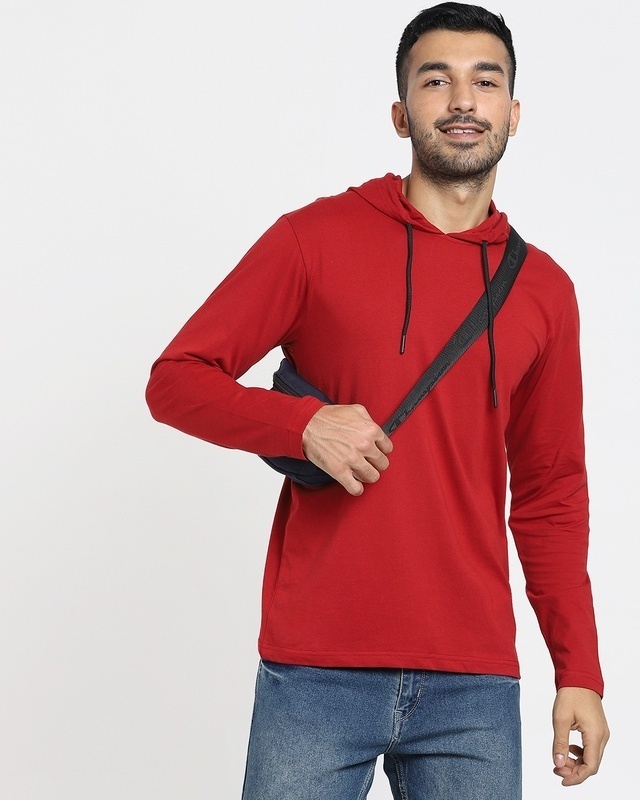 Shop Bold Red Full Sleeve Hoodie T-shirt-Front