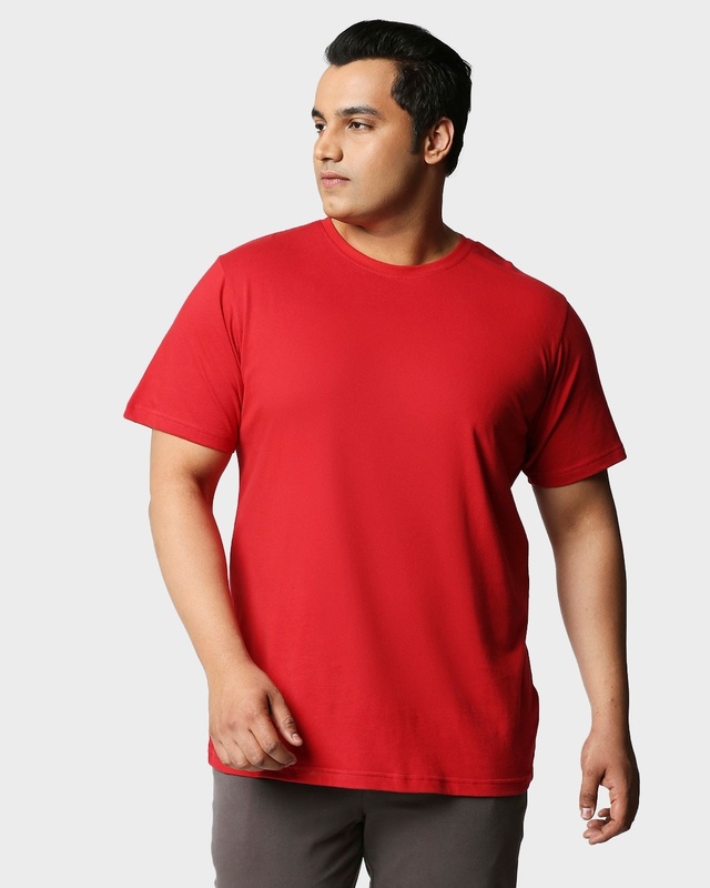 Shop Bold Red Half Sleeve Plus Size T-Shirt-Front