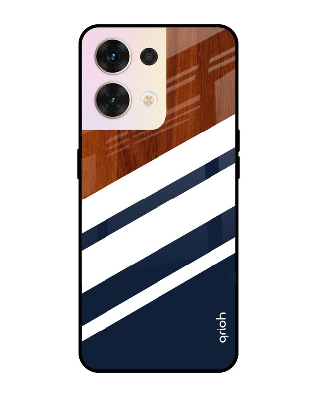 Shop Bold Stripes Printed Premium Glass Cover for Oppo Reno8 5G (Shockproof, Light Weight)-Front