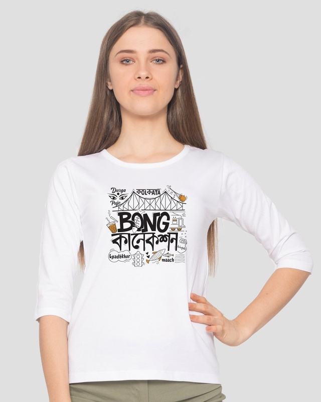 Shop Bong Connection Doodle Round Neck 3/4 Sleeve T-Shirt White-Front