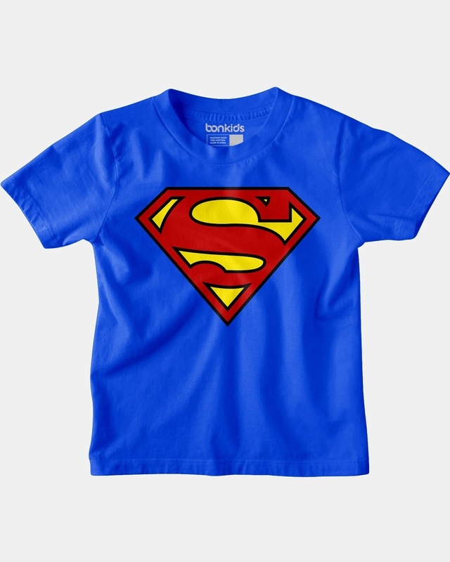 Shop Bonkids Boys Blue Superman Logo Graphic Printed T-shirt-Front