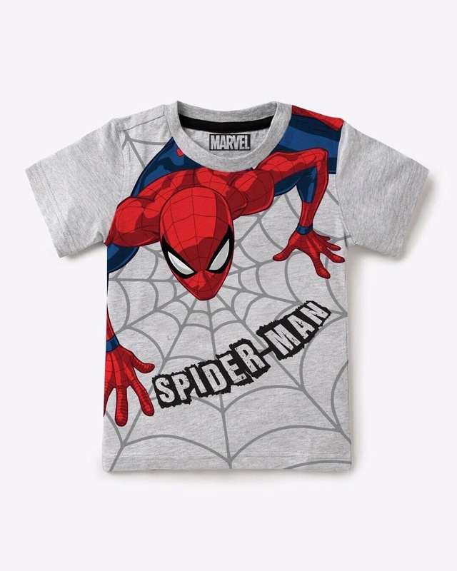 Shop Bonkids Boys Grey Spider Man Graphic Printed T-shirt-Front