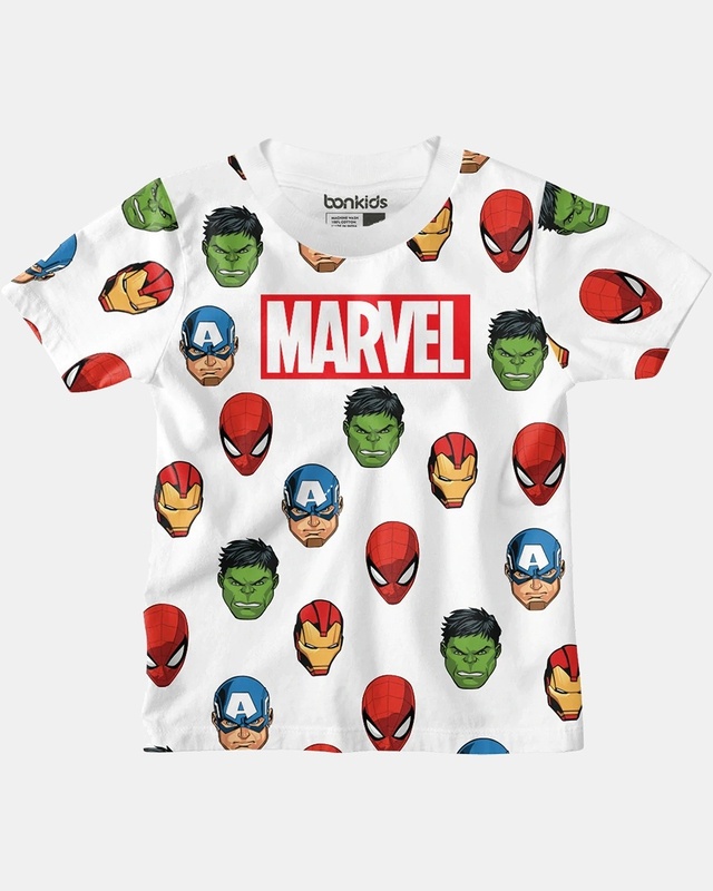 Shop Bonkids Boys White Marvel Graphic Printed T-shirt-Front