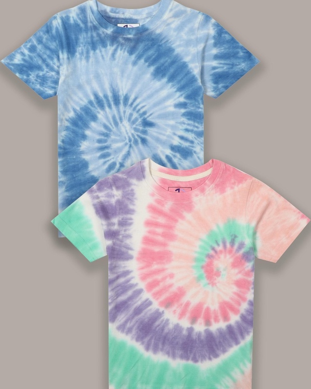 Shop Boys Blue & Pink Tie & Dye T-shirt (Pack of 2)-Front