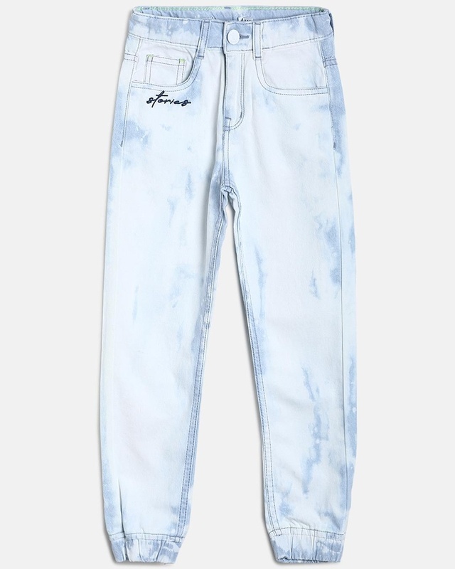 Shop Boys Blue Tie & Dye Slim Fit Joggers-Front