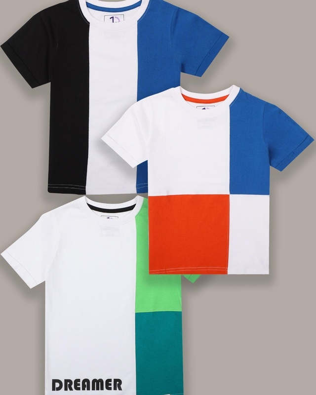 Shop Boys Multicolor Color Block T-shirt (Pack of 3)-Front