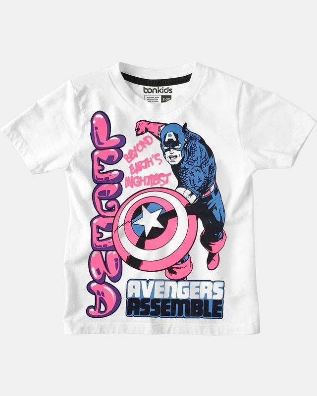 Shop Boys White Legend Captain America Graphic Printed T-shirt-Front