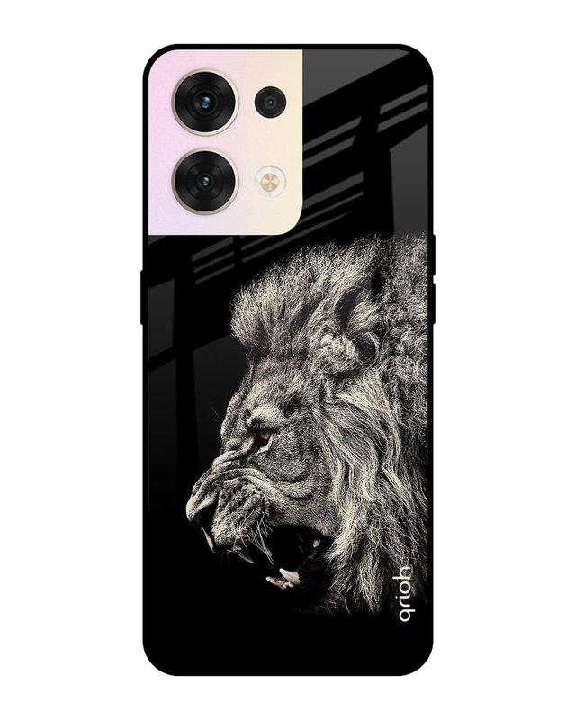 Shop Brave Lion Printed Premium Glass Cover for Oppo Reno8 5G (Shockproof, Light Weight)-Front