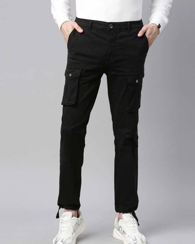 Shop Men's Black Slim Fit Trousers-Front