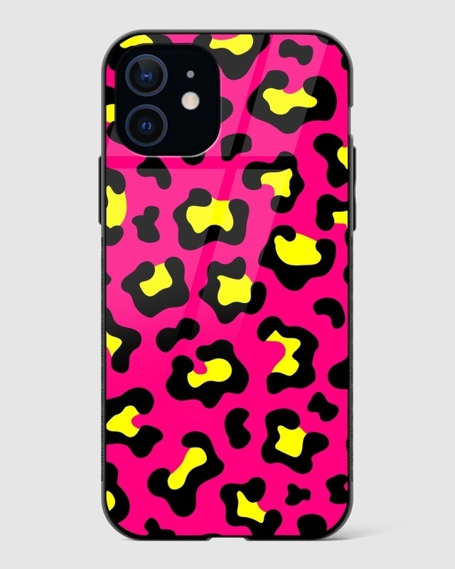 Shop Bright Pink Leopard Print Premium Glass Case for Apple iPhone 12 Mini-Front
