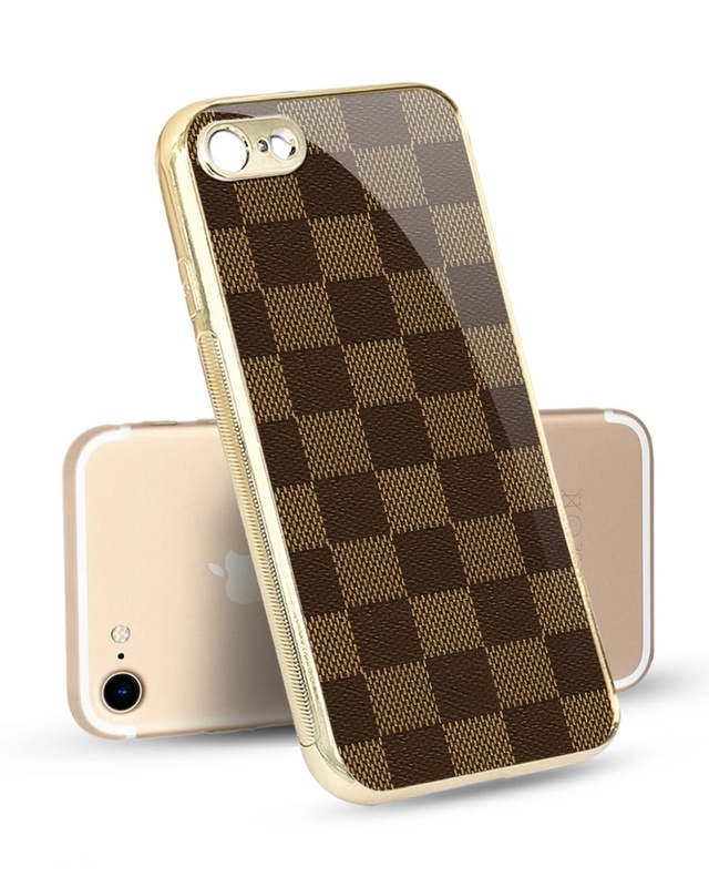 Shop Brown Block Metallic Gold Premium Glass Case for Apple iPhone 7-Front