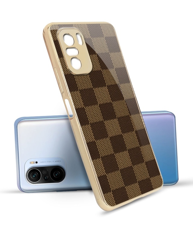 Shop Brown Block Metallic Gold Premium Glass Case for Mi 11X Pro-Front
