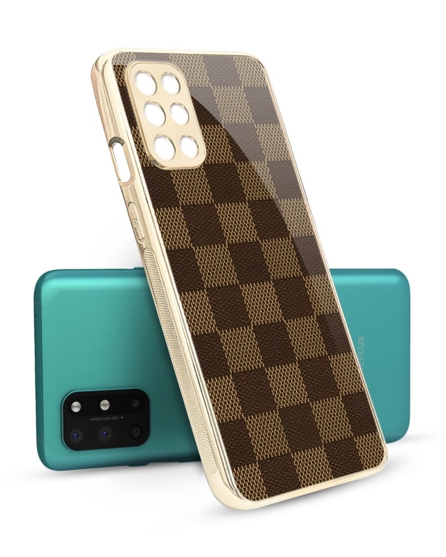Shop Brown Block Metallic Gold Premium Glass Case for OnePlus 8T-Front