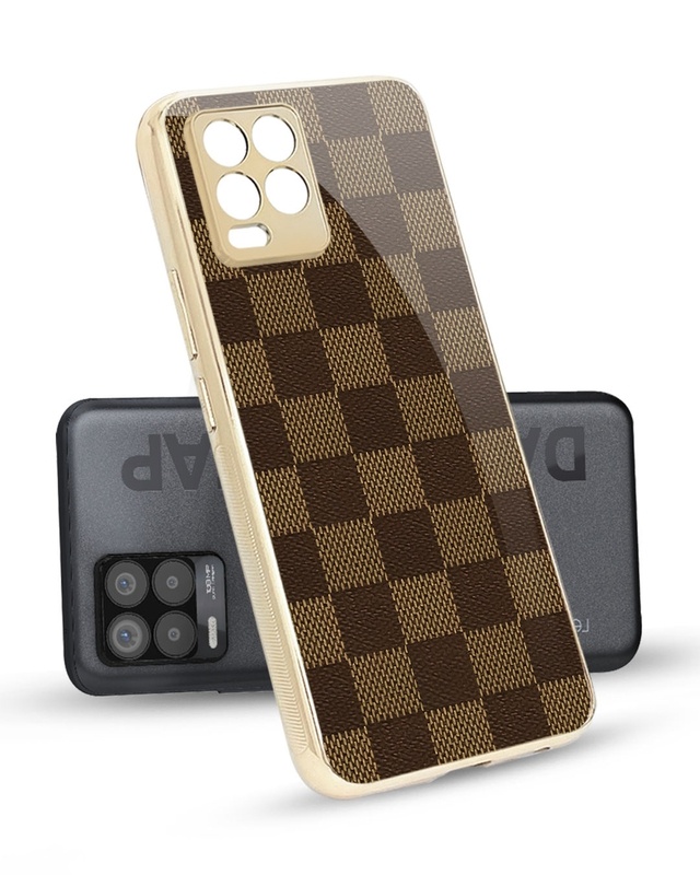 Shop Brown Block Metallic Gold Premium Glass Case for Realme 8 Pro-Front