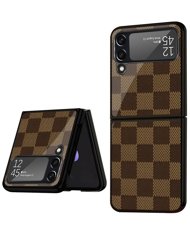 Shop Brown Block Premium Glass Case for Samsung Galaxy Z Flip4 5G (Shock Proof, Scratch Resistant)-Front