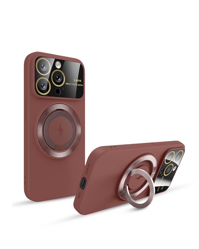 Brown Silicon Magsafe Case with Stand for Apple iPhone 15 Pro