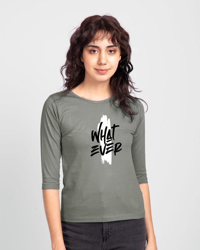 Shop Brush Stroke Whatever Round Neck 3/4 Sleeve T-Shirt Meteor Grey-Front