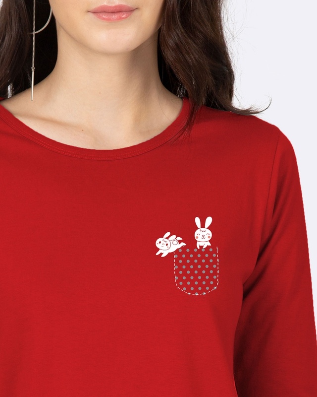 Shop Bunny Rabbit Pocket Printed 3/4 Sleeve Slim Fit T-Shirt-Front