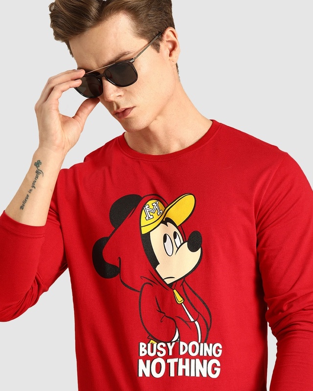 Shop Busy Doin Nothing Full Sleeve T-Shirt (DL) Bold Red-Front