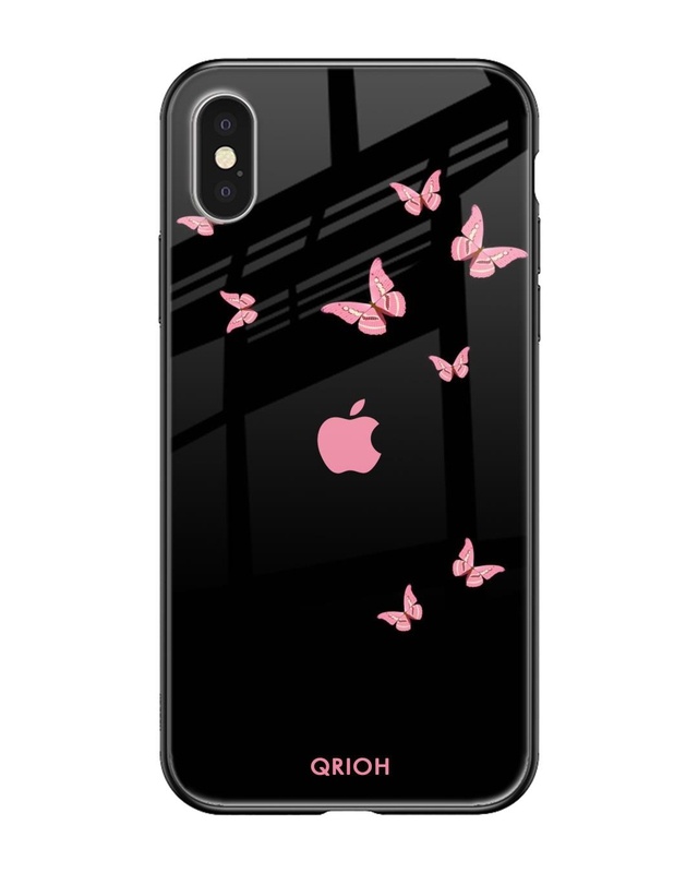 Shop Butterfly Printed Premium Glass Cover For iPhone X (Impact Resistant, Matte Finish)-Front