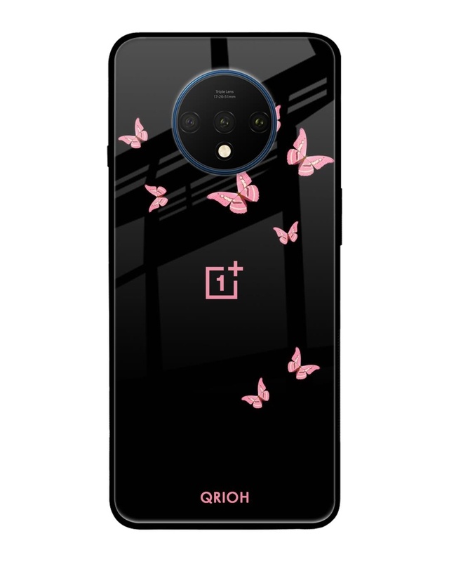 Shop Butterfly Printed Premium Glass Cover For OnePlus 7T (Impact Resistant, Matte Finish)-Front